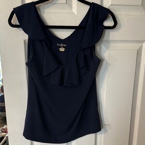Lilly Pulitzer Midnight Blue Ruffle Blouse size small